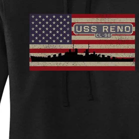 USS Reno CL96 WW2 Cruiser Ship American Flag Women's Pullover Hoodie