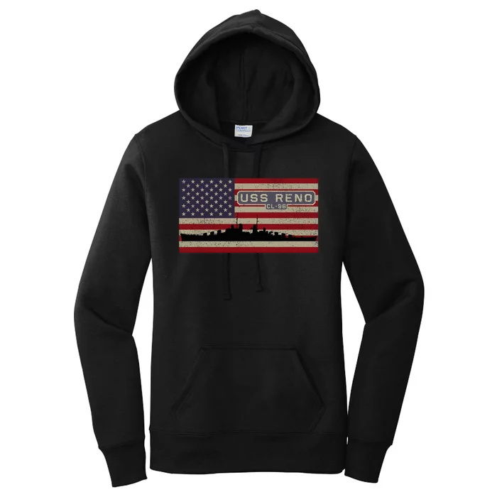 USS Reno CL96 WW2 Cruiser Ship American Flag Women's Pullover Hoodie