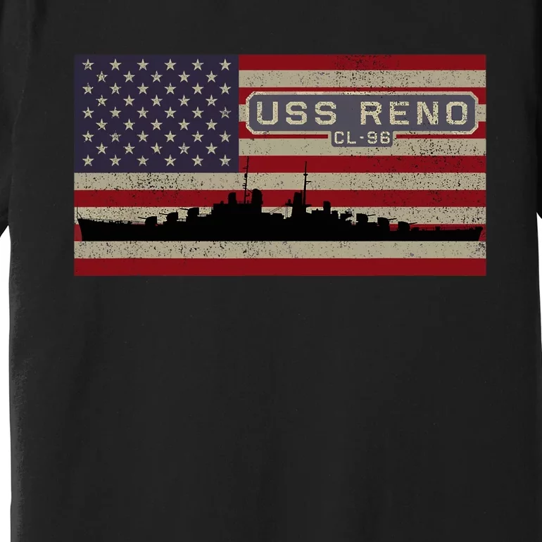 USS Reno CL96 WW2 Cruiser Ship American Flag Premium T-Shirt