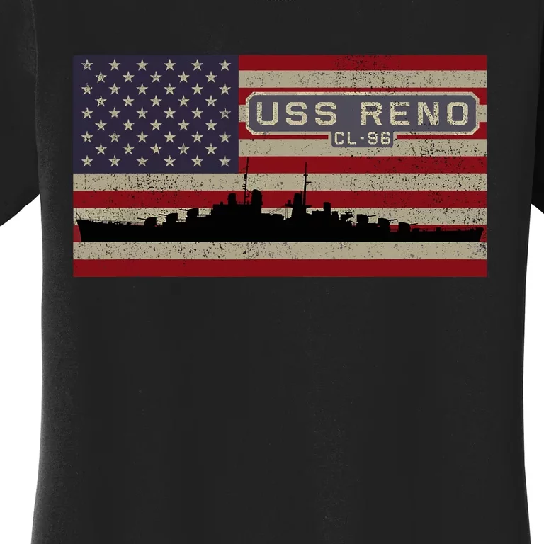 USS Reno CL96 WW2 Cruiser Ship American Flag Women's T-Shirt