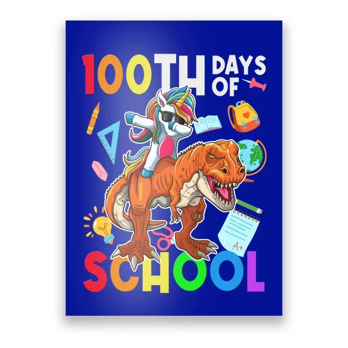 Unicorn Riding Dinosaur 100th Day Of School Teacher Gift Poster