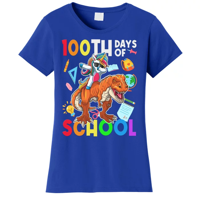 Unicorn Riding Dinosaur 100th Day Of School Teacher Gift Women's T-Shirt