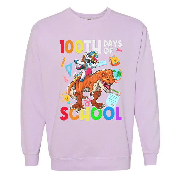 Unicorn Riding Dinosaur 100th Day Of School Teacher Gift Garment-Dyed Sweatshirt