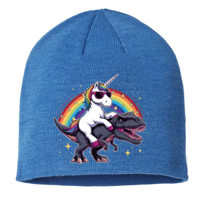 Unicorn Riding Dinosaur Funny Trex Gift 8 1/2in Sustainable Knit Beanie