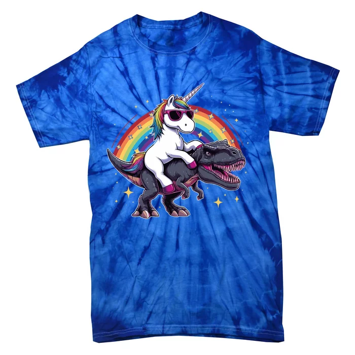 Unicorn Riding Dinosaur Funny Trex Gift Tie-Dye T-Shirt