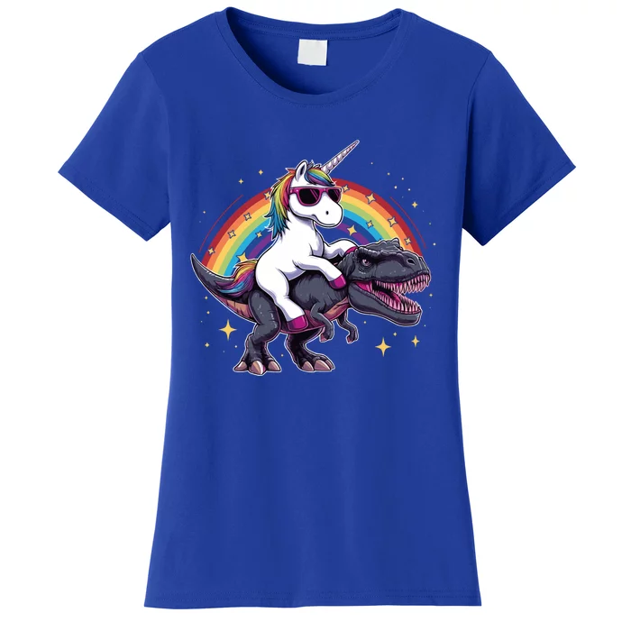 Unicorn Riding Dinosaur Funny Trex Gift Women's T-Shirt