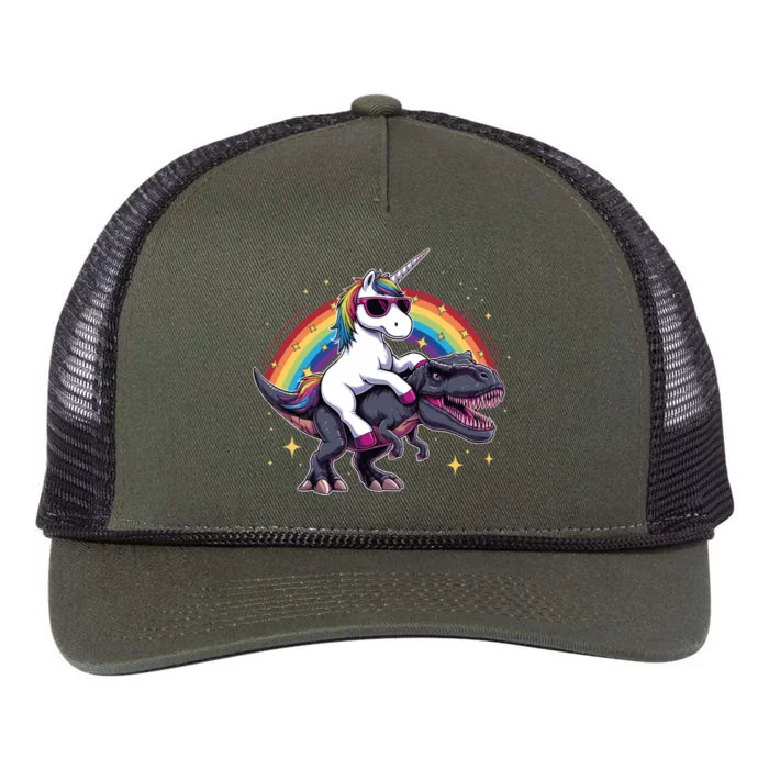 Unicorn Riding Dinosaur Funny Trex Gift Retro Rope Trucker Hat Cap