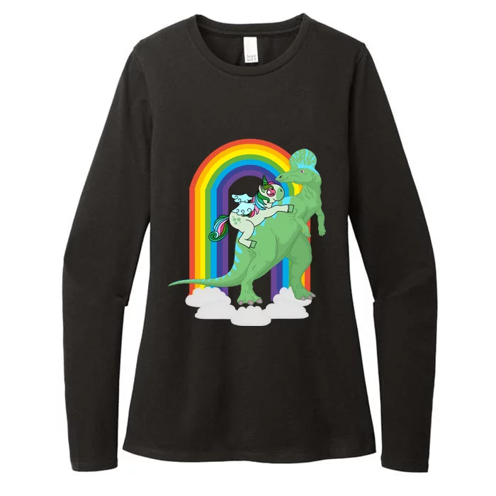 Unicorn Riding Dinosaur Gift Rainbow Gift Womens CVC Long Sleeve Shirt