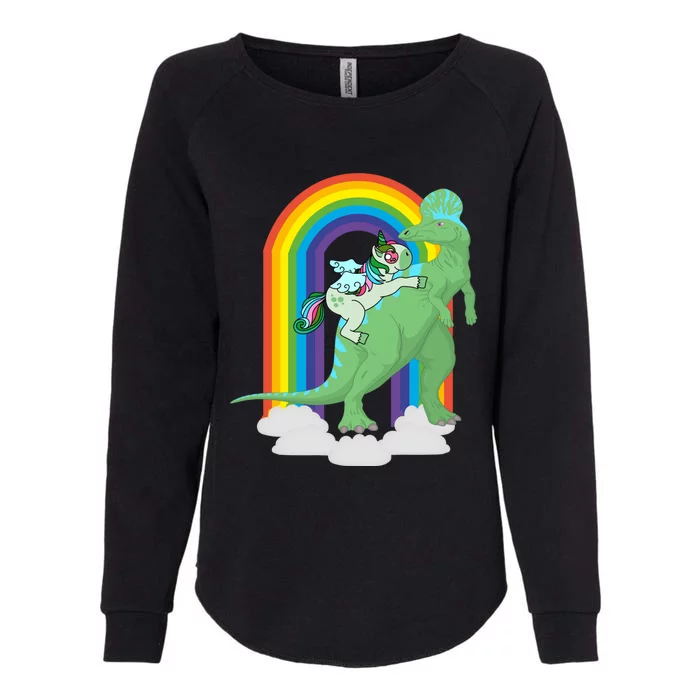 Unicorn Riding Dinosaur Gift Rainbow Gift Womens California Wash Sweatshirt