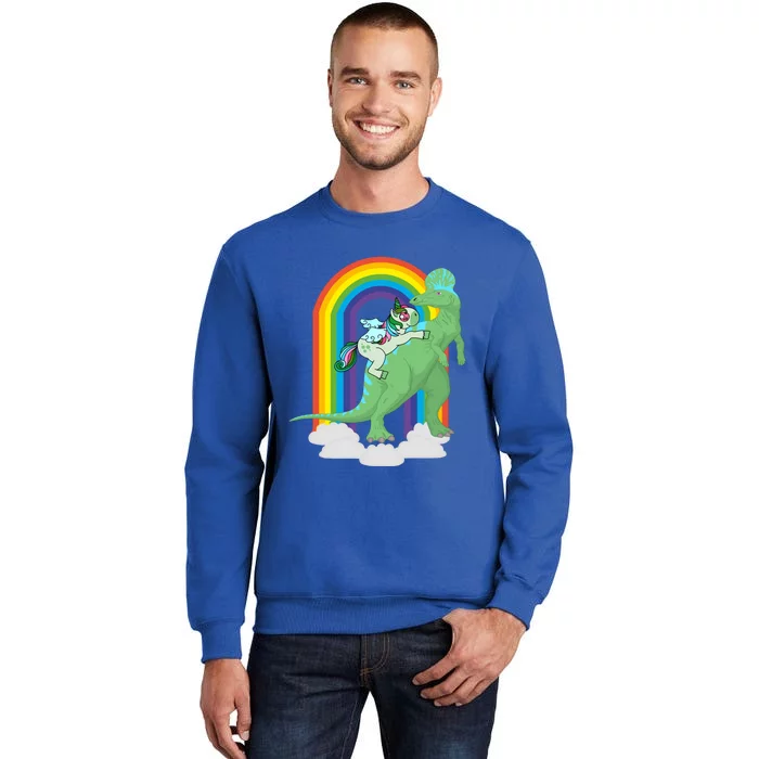 Unicorn Riding Dinosaur Gift Rainbow Gift Sweatshirt