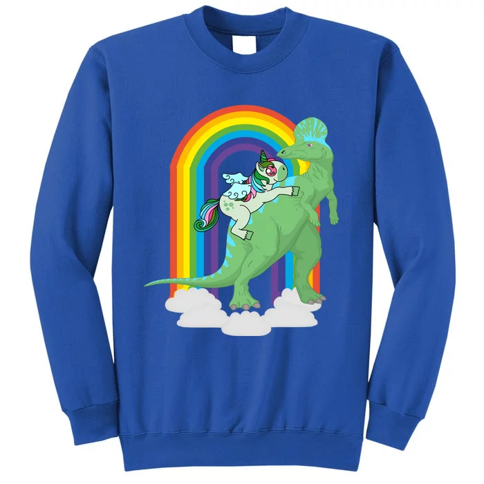 Unicorn Riding Dinosaur Gift Rainbow Gift Sweatshirt