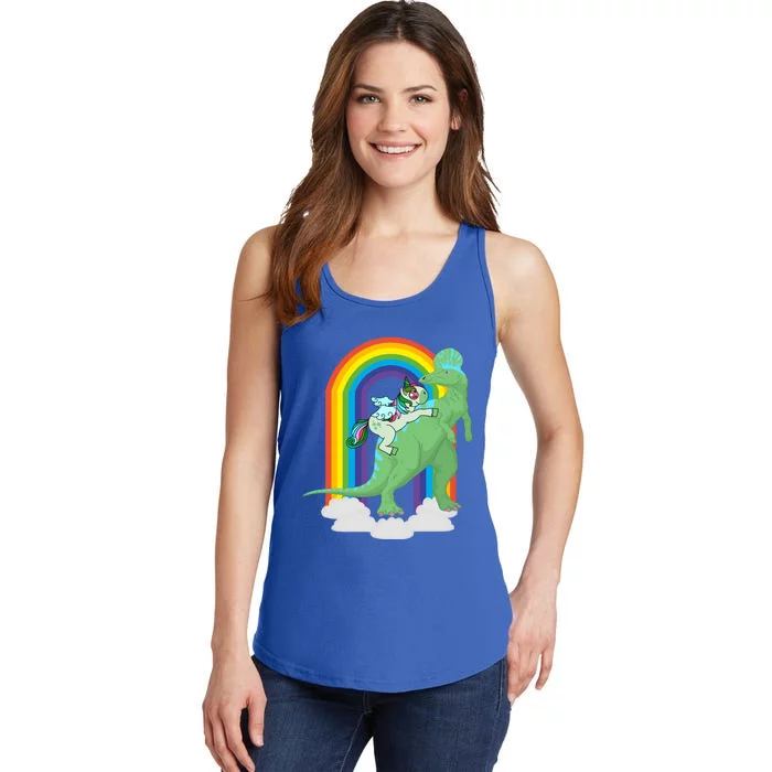 Unicorn Riding Dinosaur Gift Rainbow Gift Ladies Essential Tank