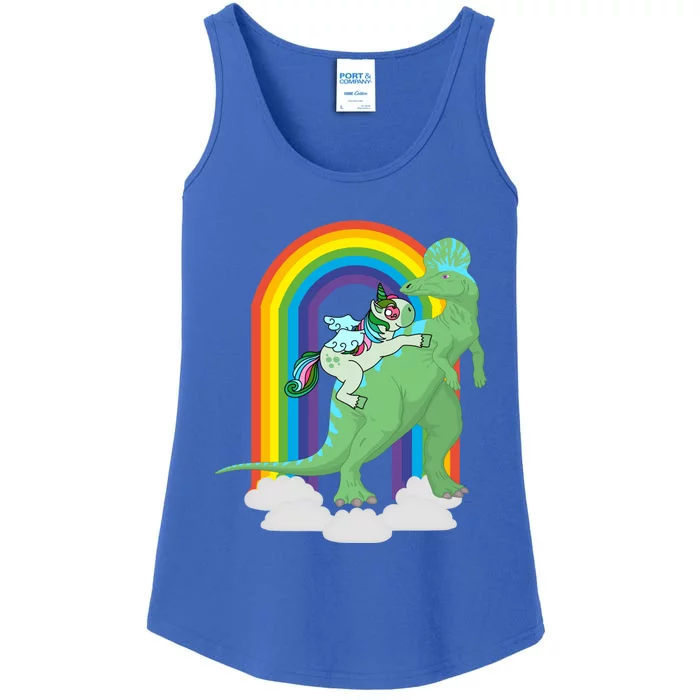 Unicorn Riding Dinosaur Gift Rainbow Gift Ladies Essential Tank