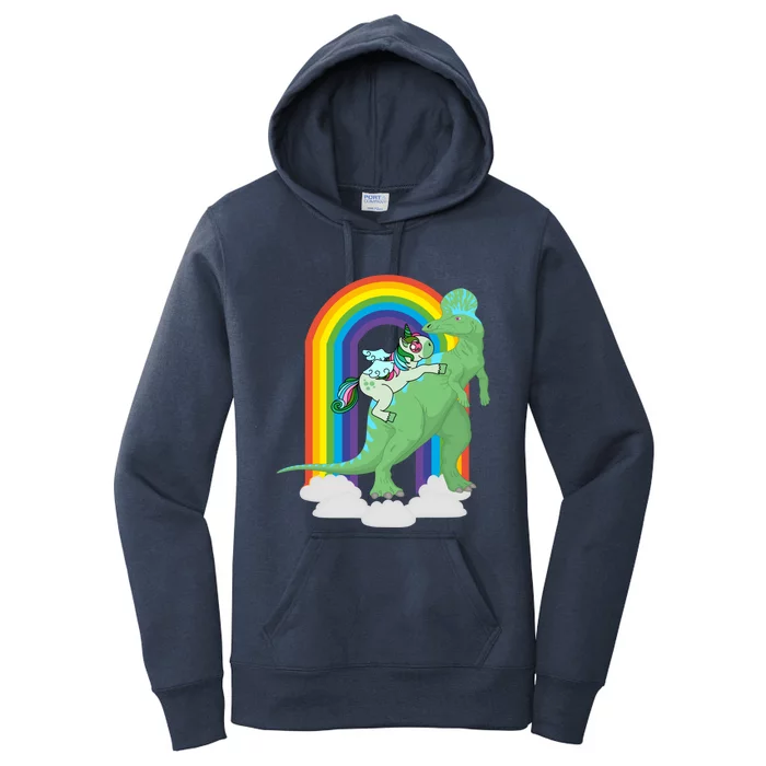 Unicorn Riding Dinosaur Gift Rainbow Gift Women's Pullover Hoodie