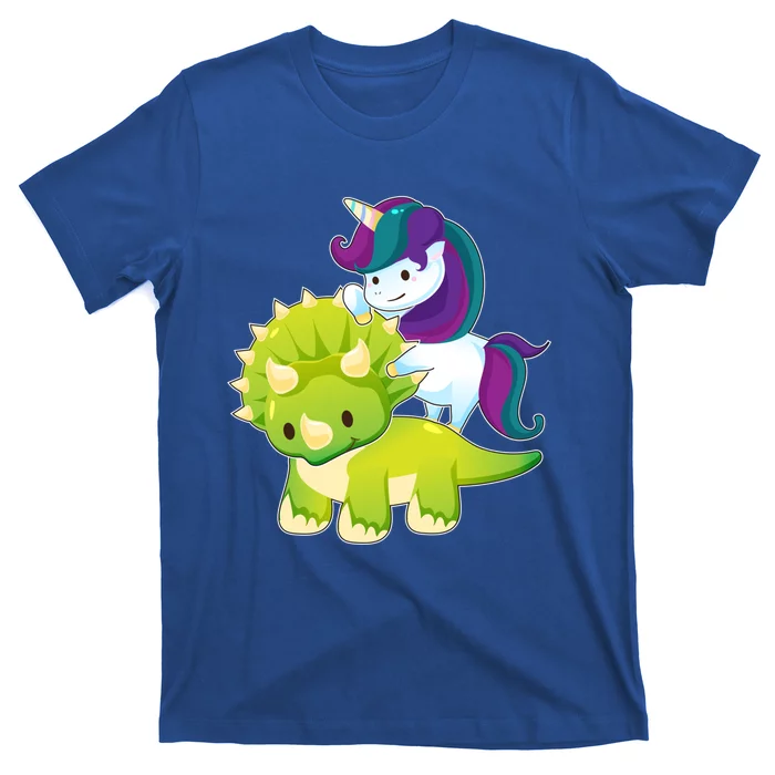 Unicorn Riding Dinosaur Funny Gift Triceratops Squad Gift T-Shirt