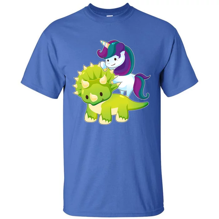 Unicorn Riding Dinosaur Funny Gift Triceratops Squad Gift Tall T-Shirt