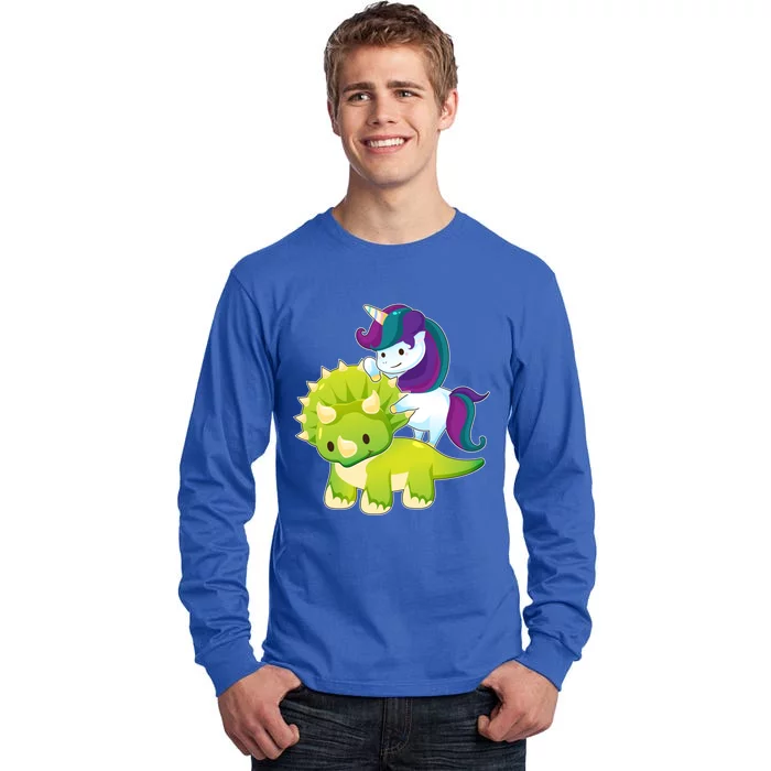 Unicorn Riding Dinosaur Funny Gift Triceratops Squad Gift Tall Long Sleeve T-Shirt