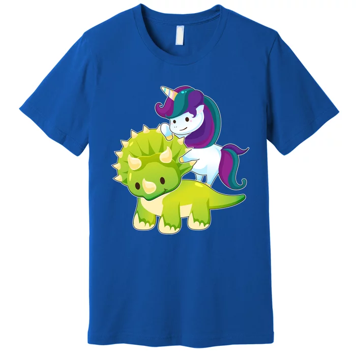 Unicorn Riding Dinosaur Funny Gift Triceratops Squad Gift Premium T-Shirt