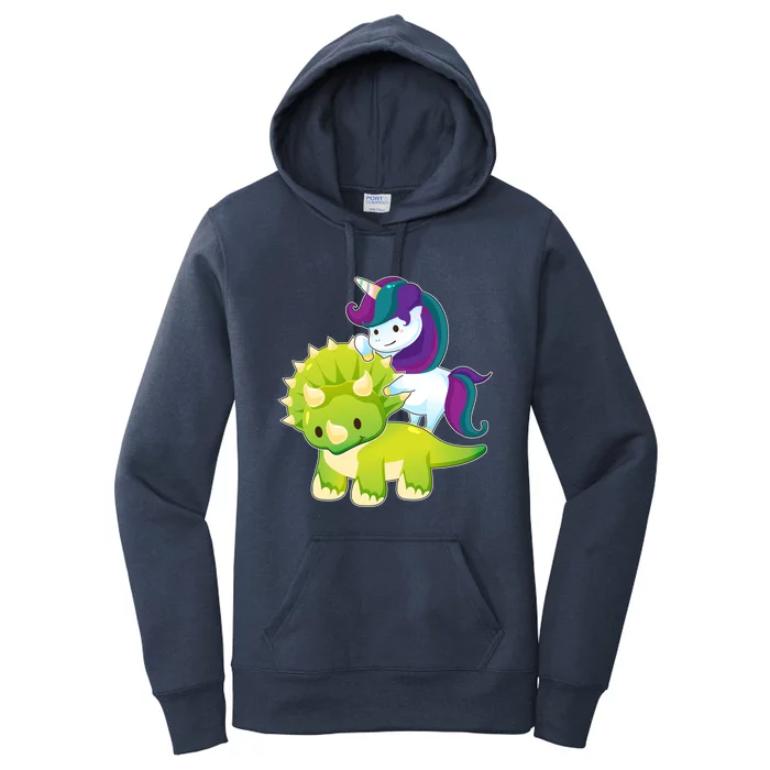 Unicorn Riding Dinosaur Funny Gift Triceratops Squad Gift Women's Pullover Hoodie