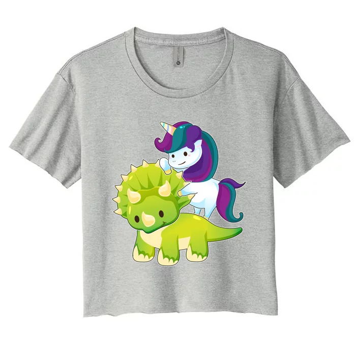 Unicorn Riding Dinosaur Funny Gift Triceratops Squad Gift Women's Crop Top Tee