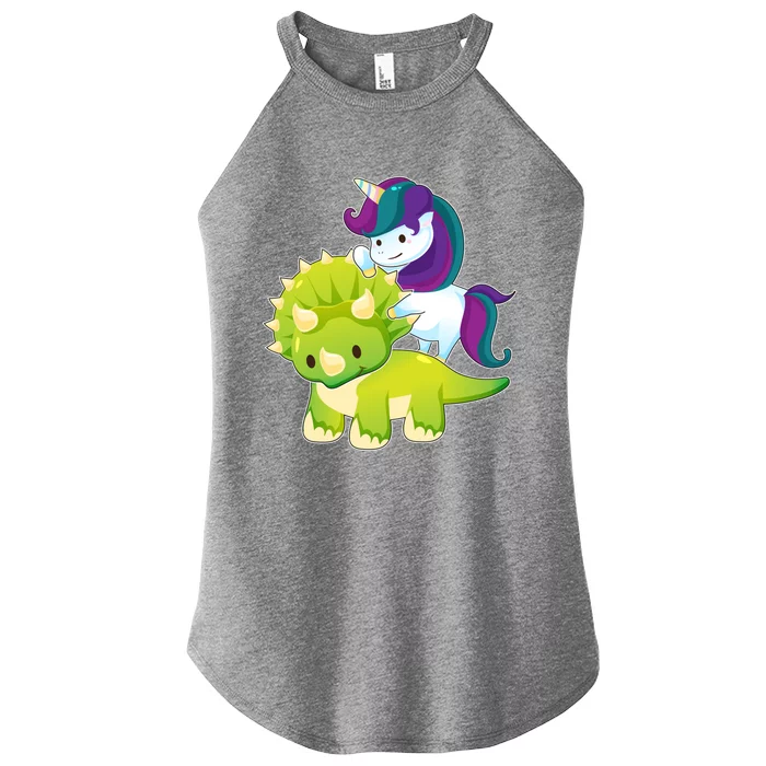 Unicorn Riding Dinosaur Funny Gift Triceratops Squad Gift Women’s Perfect Tri Rocker Tank