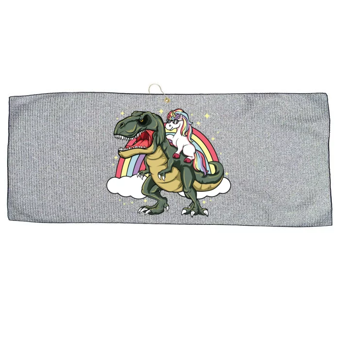 Unicorn Riding Dinosaur Gift Trex Lover Rainbow Large Microfiber Waffle Golf Towel