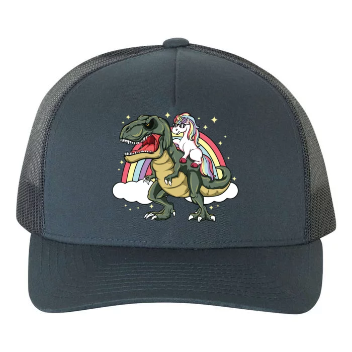 Unicorn Riding Dinosaur Gift Trex Lover Rainbow Yupoong Adult 5-Panel Trucker Hat