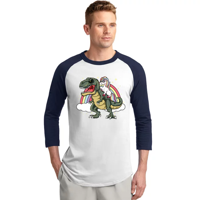 Unicorn Riding Dinosaur Gift Trex Lover Rainbow Baseball Sleeve Shirt