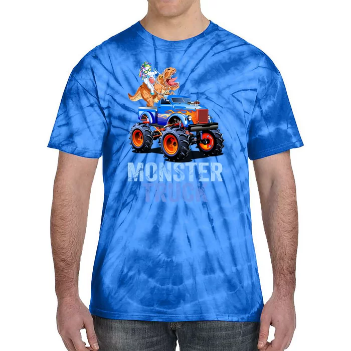 Unicorn Riding Dinosaur Monster Truck Monster Cool Engines Gift Tie-Dye T-Shirt