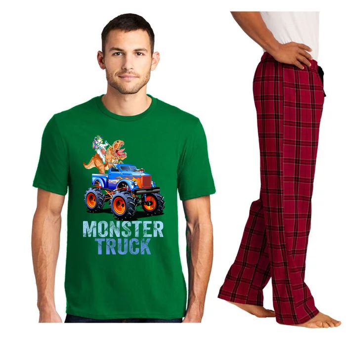 Unicorn Riding Dinosaur Monster Truck Monster Cool Engines Gift Pajama Set