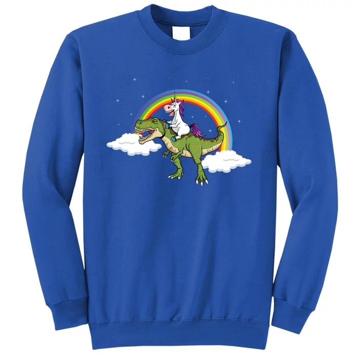 Unicorn Riding Dinosaur Rainbow Magical T Rex Gift Sweatshirt