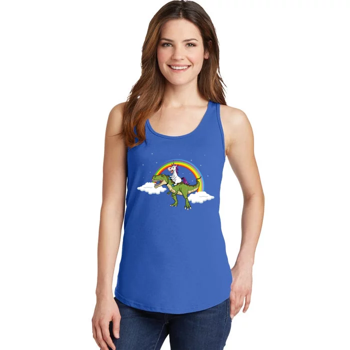 Unicorn Riding Dinosaur Rainbow Magical T Rex Gift Ladies Essential Tank