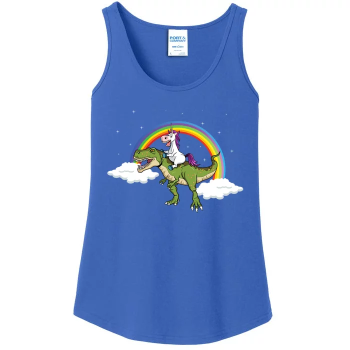 Unicorn Riding Dinosaur Rainbow Magical T Rex Gift Ladies Essential Tank