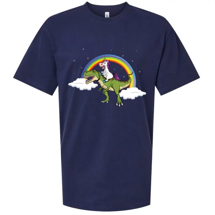 Unicorn Riding Dinosaur Rainbow Magical T Rex Gift Sueded Cloud Jersey T-Shirt