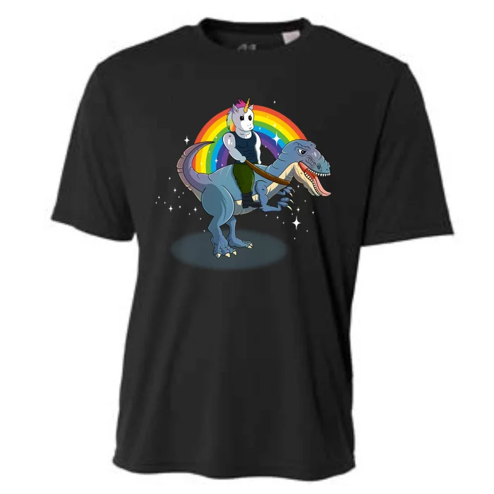 Unicorn Riding Dinosaur Rex Christmas Gift Birthday Gift Cooling Performance Crew T-Shirt