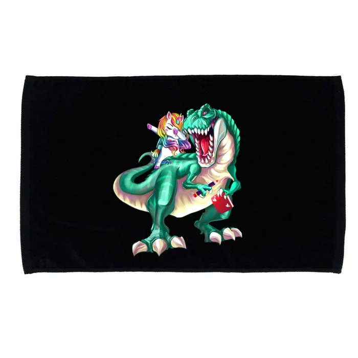 Unicorn Riding Dinosaur School Gift Microfiber Hand Towel