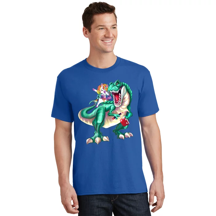 Unicorn Riding Dinosaur School Gift T-Shirt