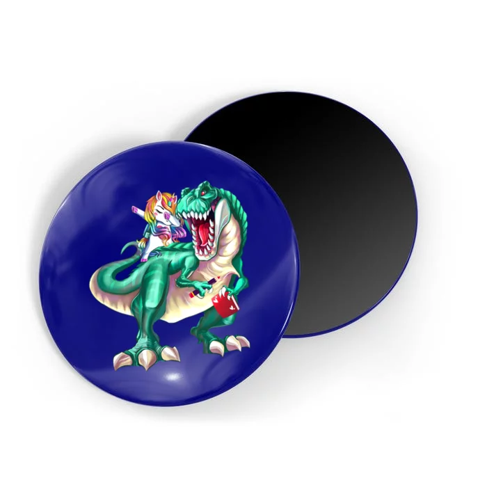 Unicorn Riding Dinosaur School Gift Magnet