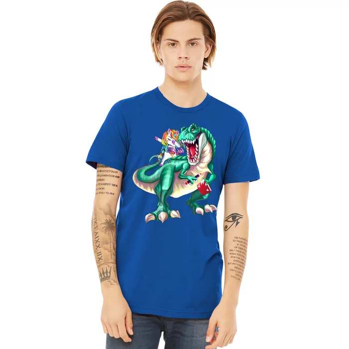 Unicorn Riding Dinosaur School Gift Premium T-Shirt