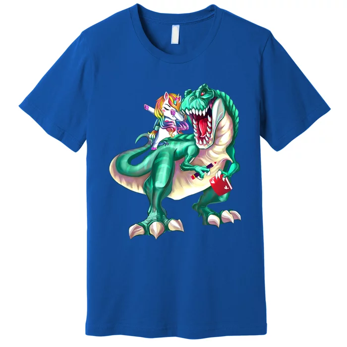 Unicorn Riding Dinosaur School Gift Premium T-Shirt