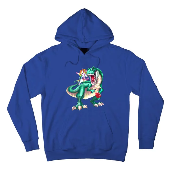 Unicorn Riding Dinosaur School Gift Tall Hoodie