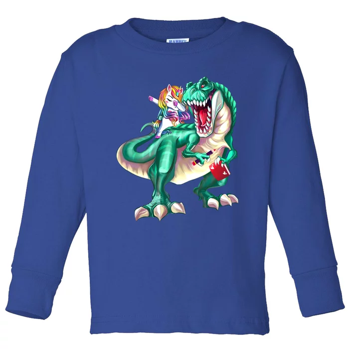 Unicorn Riding Dinosaur School Gift Toddler Long Sleeve Shirt