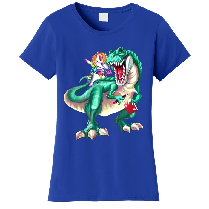 Unicorn Riding Dinosaur School Gift Women's T-Shirt