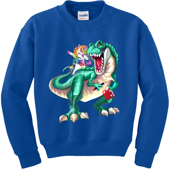 Unicorn Riding Dinosaur School Gift Kids Sweatshirt