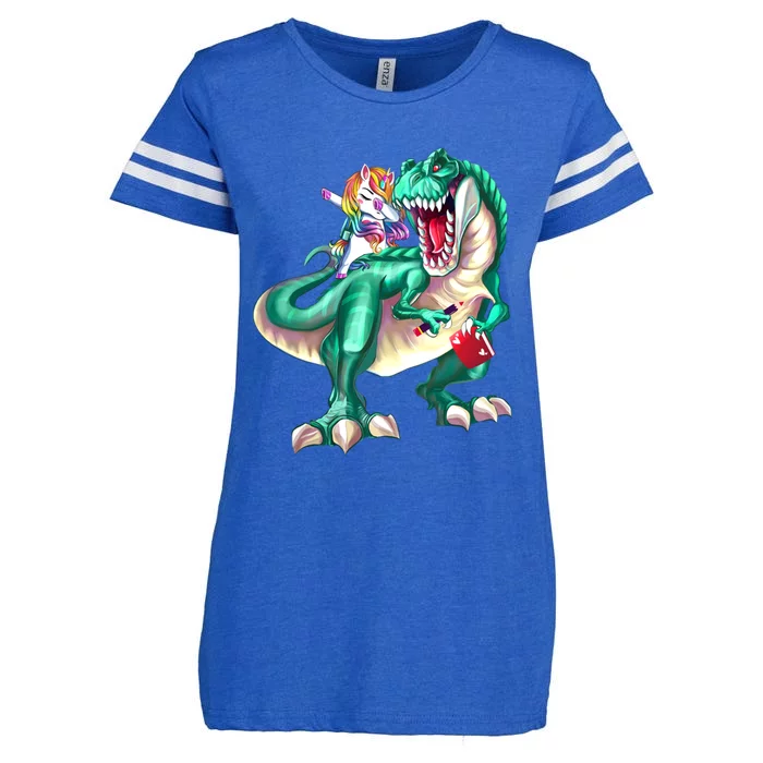 Unicorn Riding Dinosaur School Gift Enza Ladies Jersey Football T-Shirt