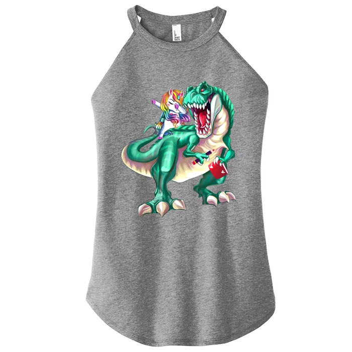 Unicorn Riding Dinosaur School Gift Women’s Perfect Tri Rocker Tank