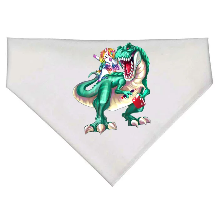 Unicorn Riding Dinosaur School Gift USA-Made Doggie Bandana