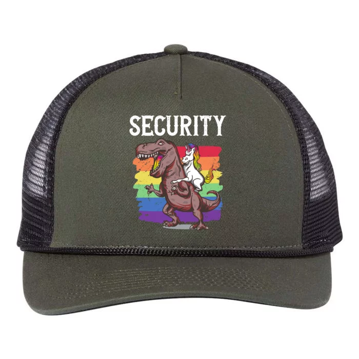 Unicorn Riding Dinosaur Security Great Gift Retro Rope Trucker Hat Cap