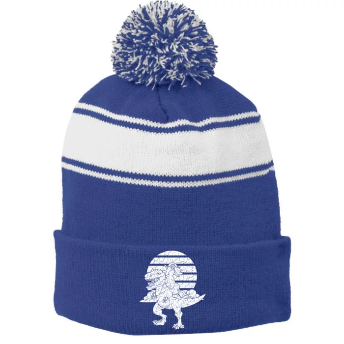 Unicorn Riding Dinosaur Great Gift Stripe Pom Pom Beanie