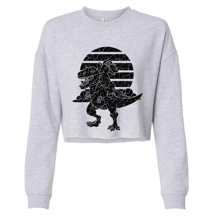 Unicorn Riding Dinosaur Great Gift Cropped Pullover Crew